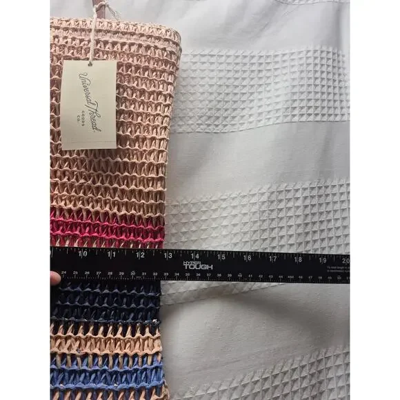 Target Shoulder Bag Tan Blue Red Straw Large Bag Cute Canvas Tote s37 - Picture 4 of 5